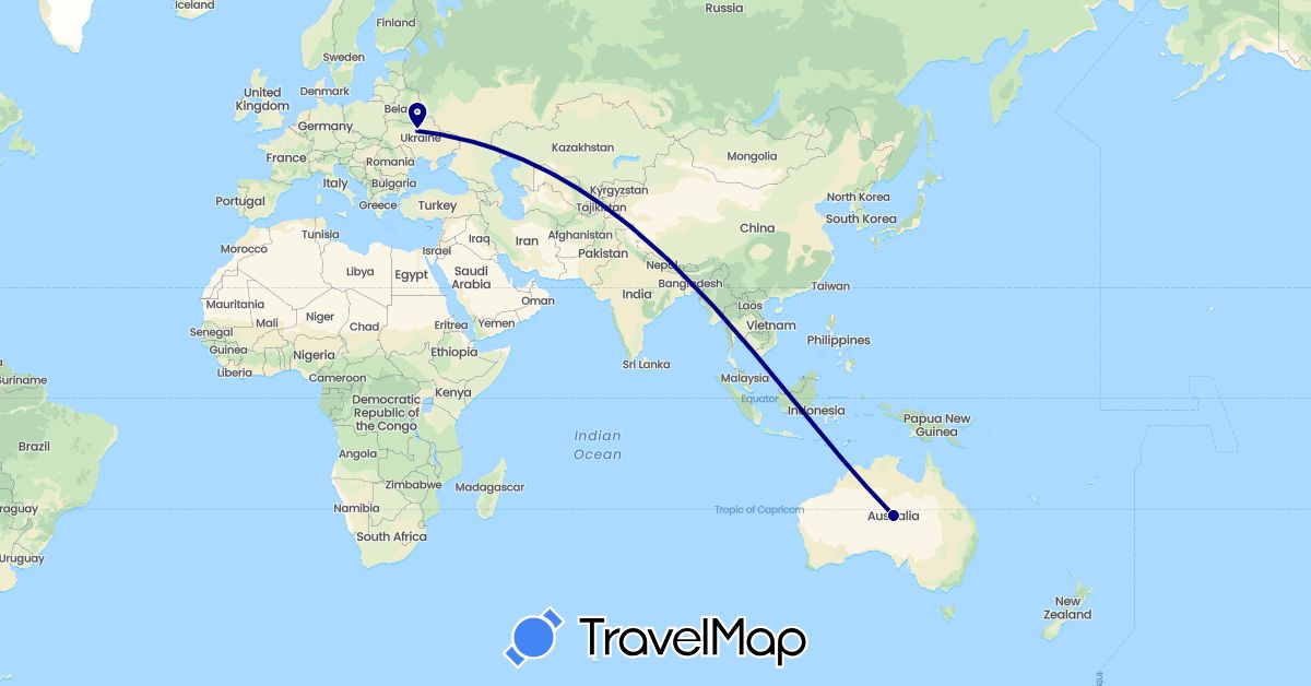 TravelMap itinerary: driving in Australia, Ukraine (Europe, Oceania)
